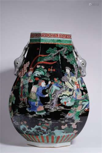 A Chinese Black Ground Wu-Cai Glazed Porcelain Vase