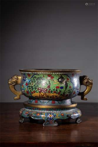 A Chinese Cloisonne Glazed Bronze Incense Burner