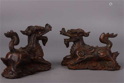 A Pair of Chinese Carved Agar-Wood Decorations