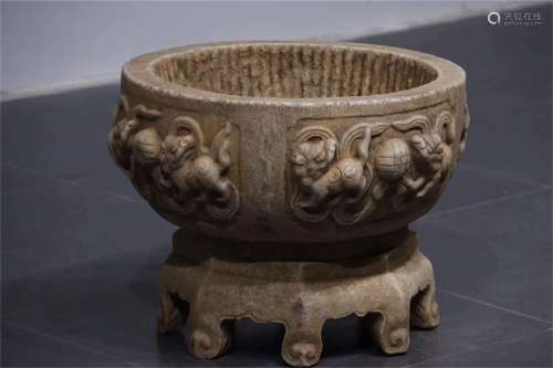 A Chinese Carved Stone Fish Pot