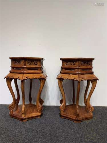 A Pair of Chinese Carved Hardwood Flowers Stands