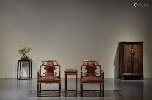 A Set of Chinese Carved Hardwood Chairs and Table
