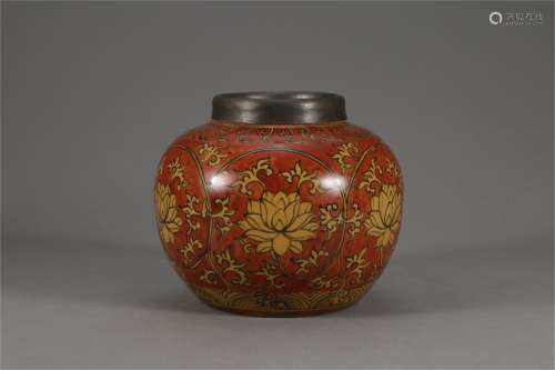 A Chinese Red Ground Porcelain Jar