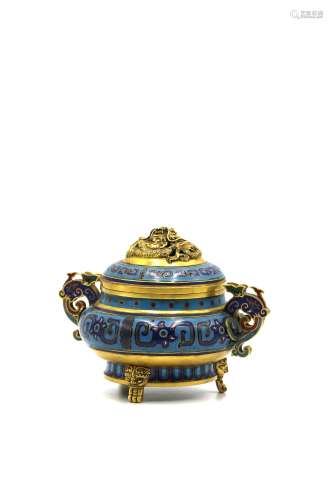 A Chinese Cloisonne Glazed Bronze Incense Burner with Cover