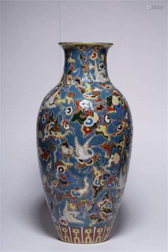 A Chinese Blue Ground Famille-Rose Porcelain Vase