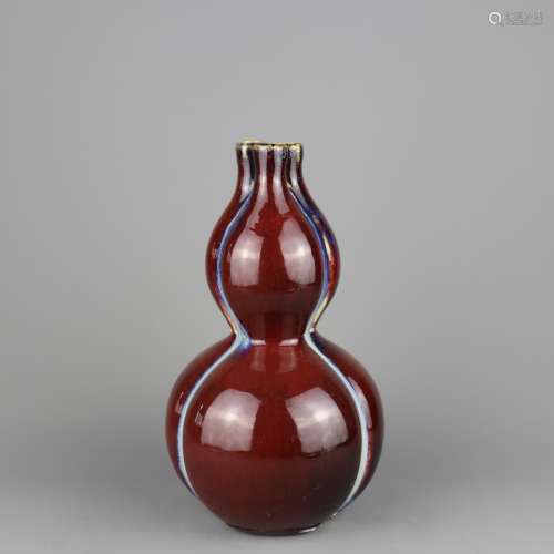 A Chinese Flambe Glazed Porcelain Double Gourd Vase