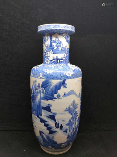A Chinese Blue and White Landscape Painted Porcelain Vase
