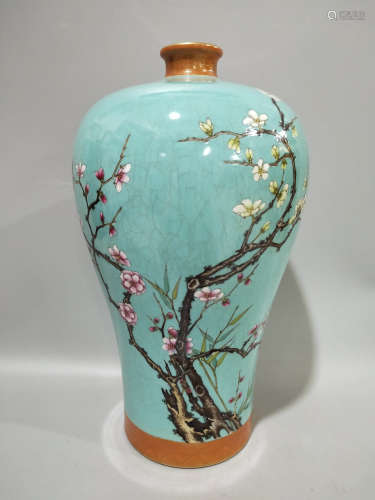 A Chinese Glazed Famille Rose Porcelain Plum Vase