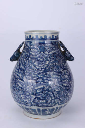 A Chinese Blue and White  Twine Pattern Porcelain Zun