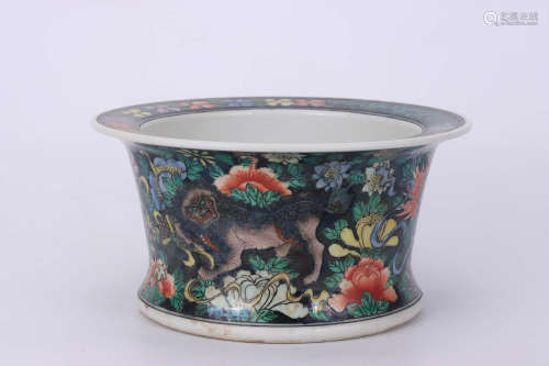 A Chinese Famille Rose Kylin Painted Floral Porcelain Flowerpot
