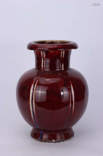 A Chinese Red Glazed Porcelain Flower Vase