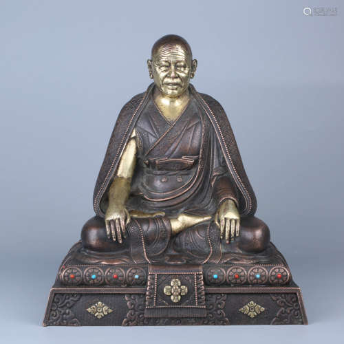 A Chinese Half Of Gilded Bronze Statue of Guru Buddha