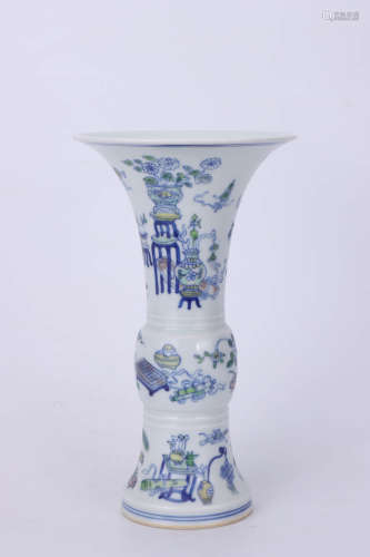A Chinese Doucai Porcelain Flower Gu