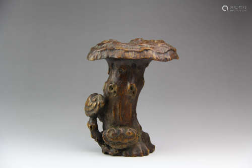 A Chinese Carved Eaglewood Flower Receptacle