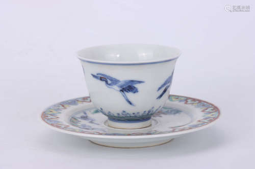 A Chinese Doucai Porcelain Tea Cup with saucer