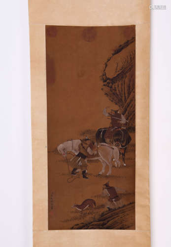A Chinese Hunting Painting, Jin Yanbiao Mark