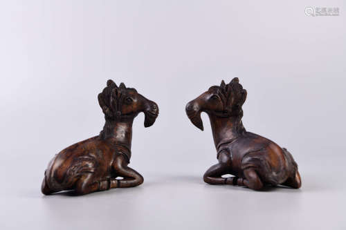 A Pair of Chinese Carved Eaglewood Sheep