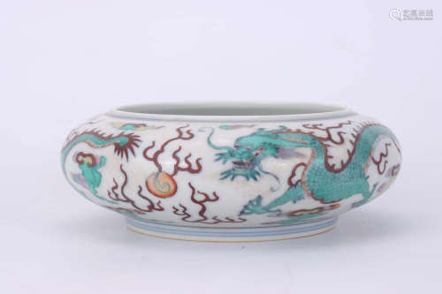 A Chinese Doucai Dragon Pattern Porcelain Brush Washer