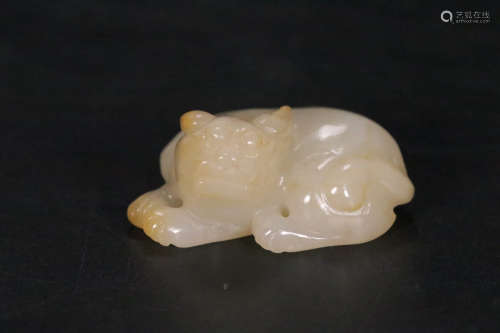 A Chinese Carved Hetian Jade Beast Ornament