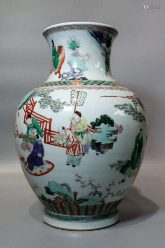 A Chinese Blue and White Multi Colored Porcelain Zun