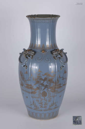 A Chinese Gilt Landscape Painted Porcelain Vase