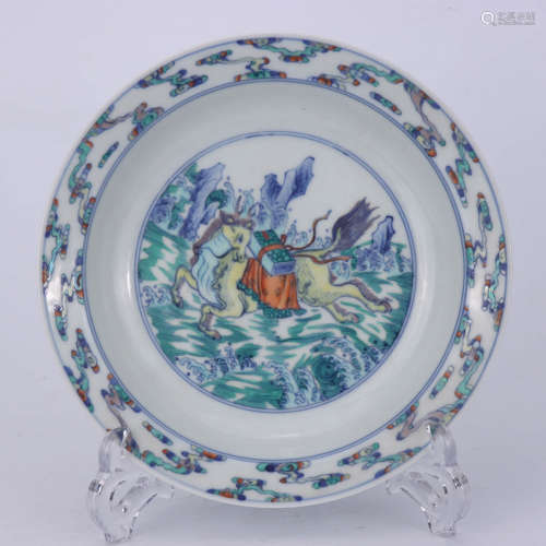 A Chinese Doucai Horse Painted Porcelain Plate