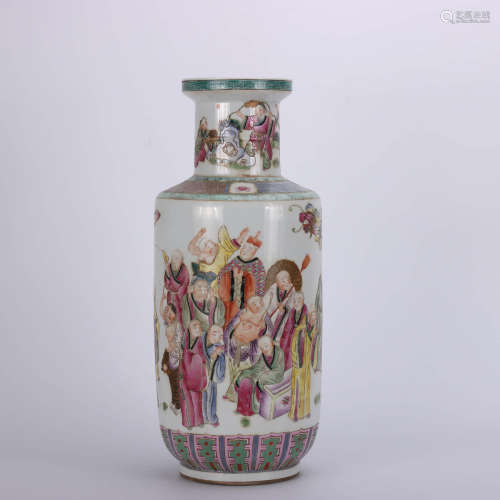 A Chinese Famille Rose Arhats Painted Porcelain Vase