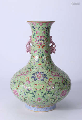 A Chinese  Twine Pattern Porcelain Vase with Double Ears
