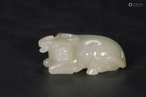 A Chinese Carved Hetian Jade Cow Ornament