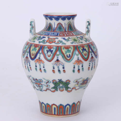 A Chinese Doucai Porcelain Vase with Double Ears