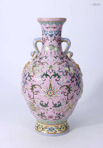 A Chinese Pink  Twine Pattern Foral Porcelain Vase