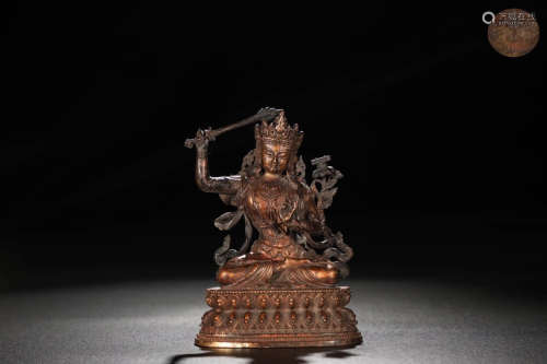 A Chinese Gilded Bronze Manjusri Bodhisattva Seated Statue