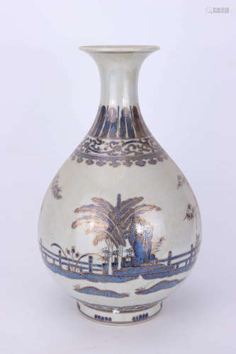 A Chinese Blue and White Gilt Porcelain Vase