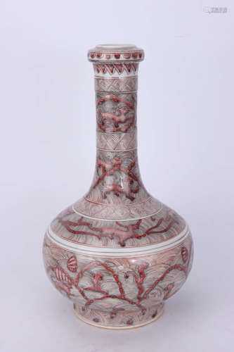 A Chinese Underglazed Red Dragon Pattern Porcelain Flask