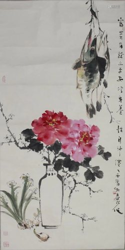 A CHINESE PAINTING OF PEONY IN …