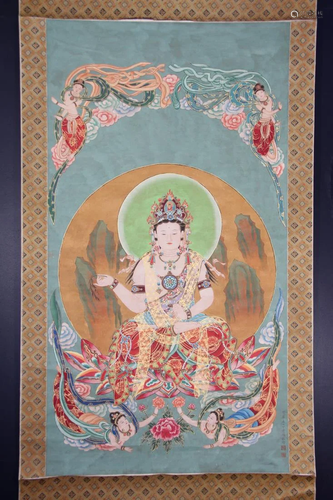 A BUDDHIST PAINTING OF BUDDHA FI…