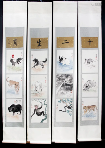 FOUR PANEL PAINTINGS OF CHINESE …