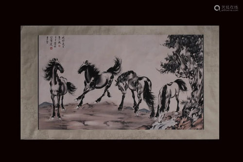 CHINESE PAINTING OF FOUR STEEDS BY A RI…