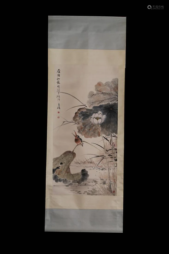 CHINESE SCROLL PAINTING OF BIRD PERCH…