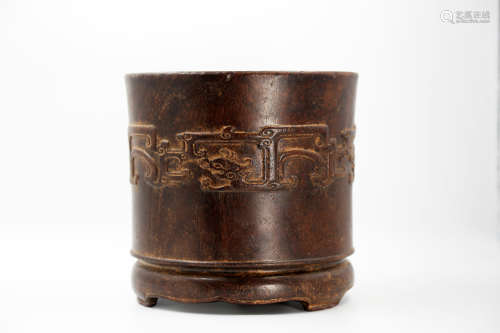 Chinese Qing Dynasty Rosewood Brush Pot