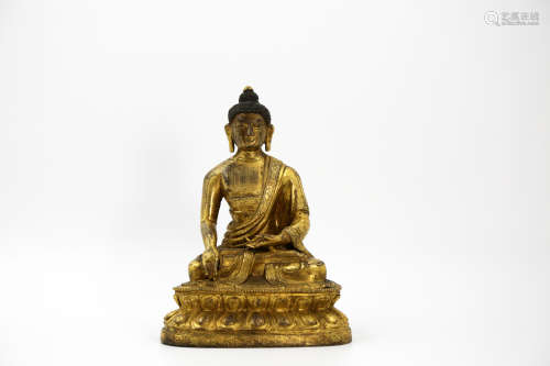 Chinese Copper Gold Gilded Sakyamuni Buddha