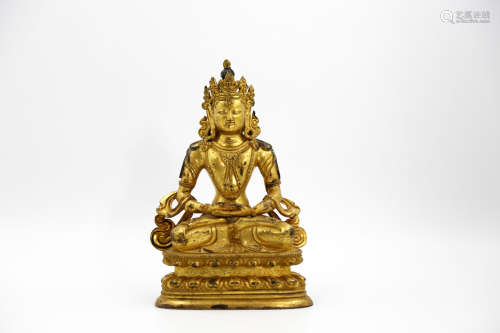 Chinese Copper Gold Gilded Buddha