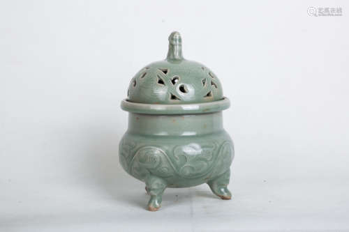 Chinese Yaozhou Kiln Carved Porcelain Incense Burner