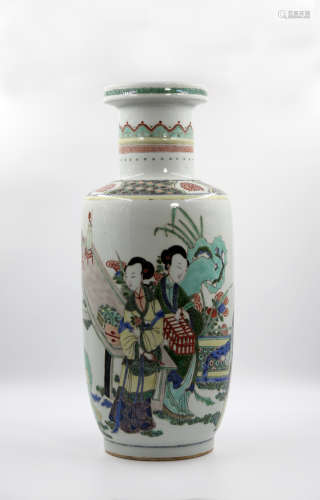 Chinese Qing Dynasty Kangxi Period Blue And White Colorful Porcelain Bottle