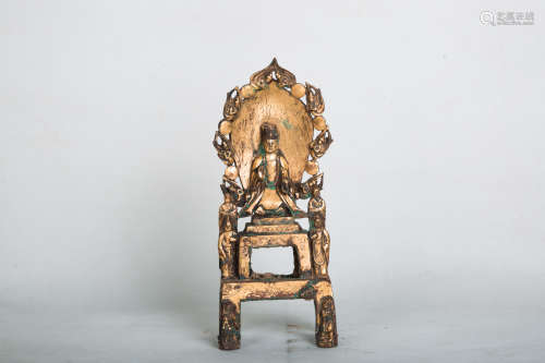 Chinese Tang Dynasty Copper Gold Gilded Buddha