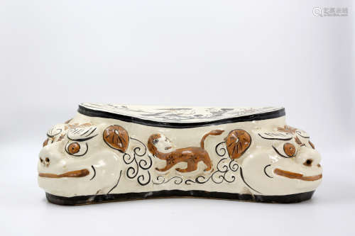 Chinese Cizhou Kiln Tiger Shape Porcelain Pillow