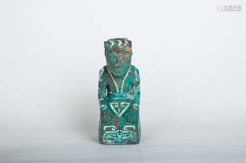 Chinese Bronze Figure Inlaid With Turquoise