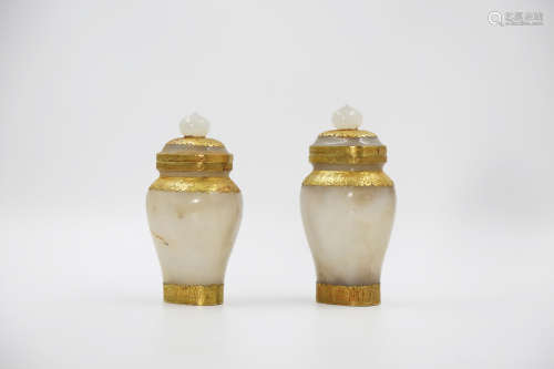 Chinese Pair Of Agate Bottles