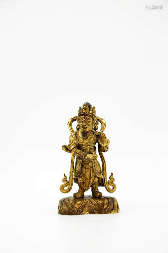 Chinese Qing Dynasty Copper Gold Gilded Statue