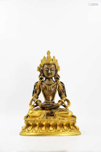 Chinese Copper Gold Gilded Statue